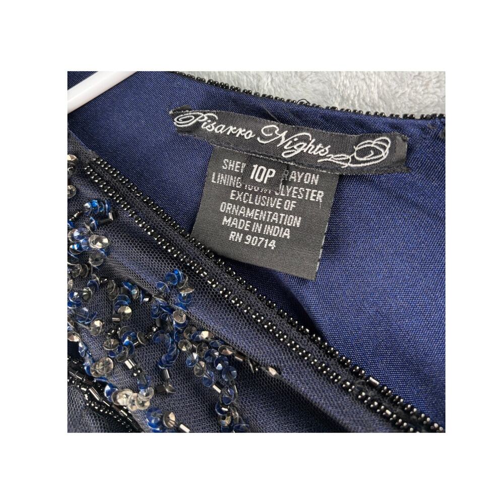 Pisarro Nights Sleeveless Beaded Evening Dress - Navy - Size 10P - Picture 9 of 9